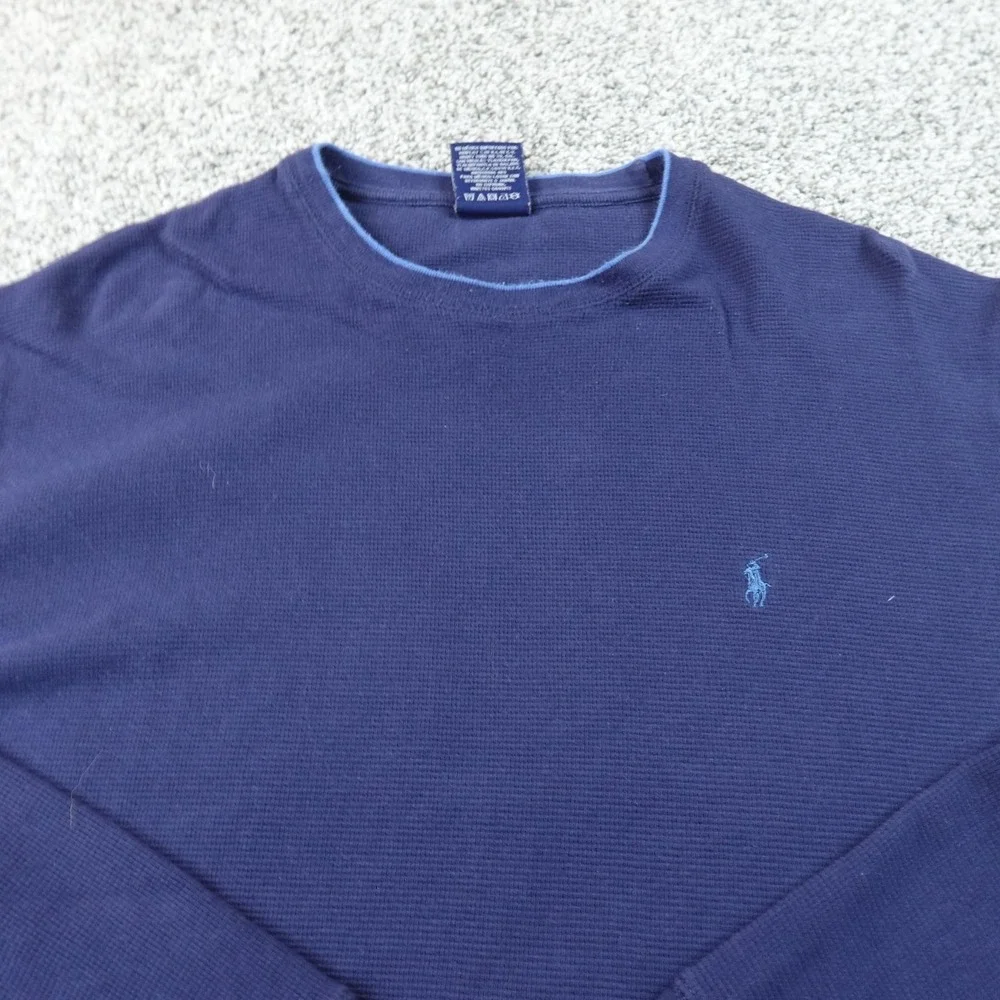 Polo Ralph Lauren Shirt Mens 2XL Blue Waffle Knit Thermal Sleepwear Long Sleeve